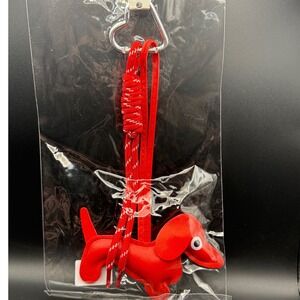 Red Leather Dachshund Wiener Dog Bag Charm Keychain Heart Carabiner Paracord